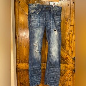 Buffalo David Bitton Mens 30x30 Blue Wash Distressed Straight Jeans Denim